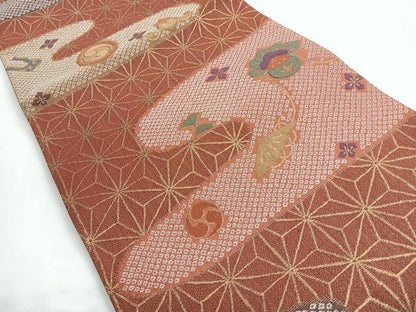 平和屋着物◎六通柄袋帯　エ霞吉祥文　金糸　鈴乃屋扱い　正絹　逸品　CABC1743nb