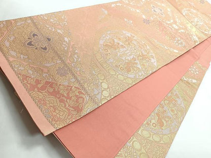 平和屋着物◎六通柄袋帯　狩猟円文　金糸　正絹　逸品　CABC1746nb
