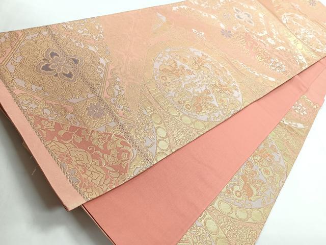 平和屋着物◎六通柄袋帯　狩猟円文　金糸　正絹　逸品　CABC1746nb