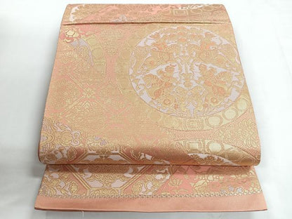 平和屋着物◎六通柄袋帯　狩猟円文　金糸　正絹　逸品　CABC1746nb