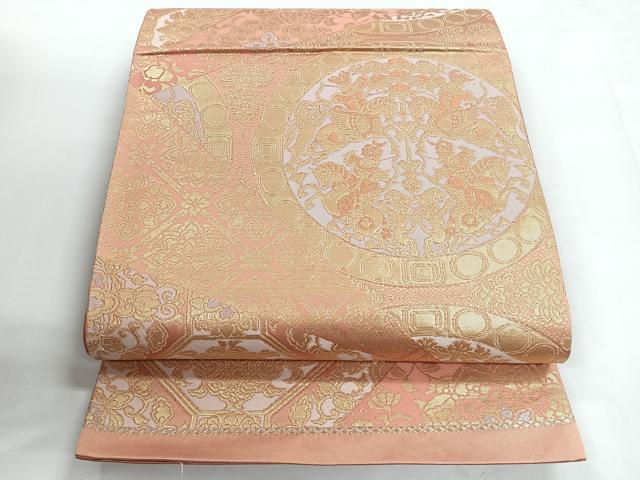 平和屋着物◎六通柄袋帯　狩猟円文　金糸　正絹　逸品　CABC1746nb