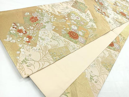平和屋着物◎六通柄袋帯　みやび錦　色紙花文　金銀糸　正絹　逸品　CABC1752nb