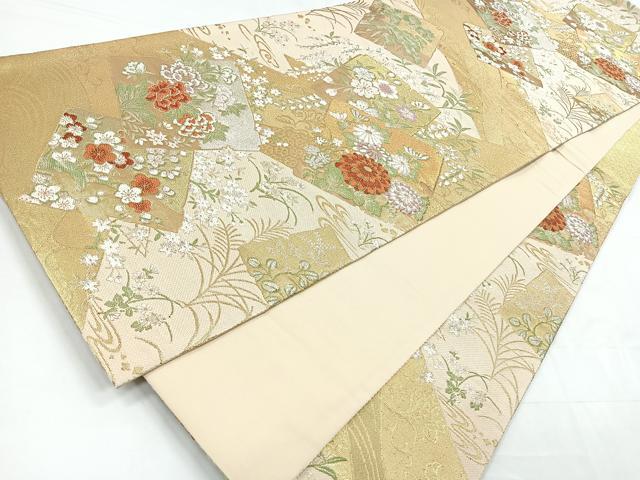 平和屋着物◎六通柄袋帯　みやび錦　色紙花文　金銀糸　正絹　逸品　CABC1752nb