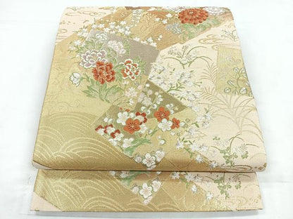 平和屋着物◎六通柄袋帯　みやび錦　色紙花文　金銀糸　正絹　逸品　CABC1752nb