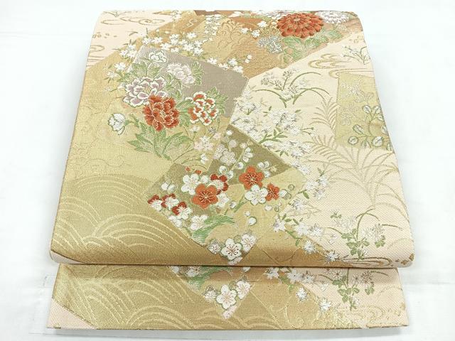 平和屋着物◎六通柄袋帯　みやび錦　色紙花文　金銀糸　正絹　逸品　CABC1752nb