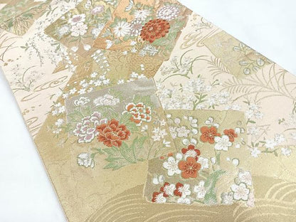 平和屋着物◎六通柄袋帯　みやび錦　色紙花文　金銀糸　正絹　逸品　CABC1752nb