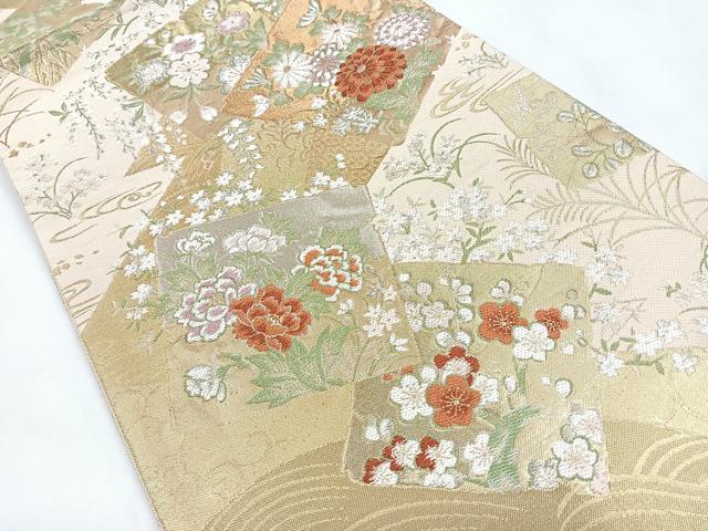 平和屋着物◎六通柄袋帯　みやび錦　色紙花文　金銀糸　正絹　逸品　CABC1752nb
