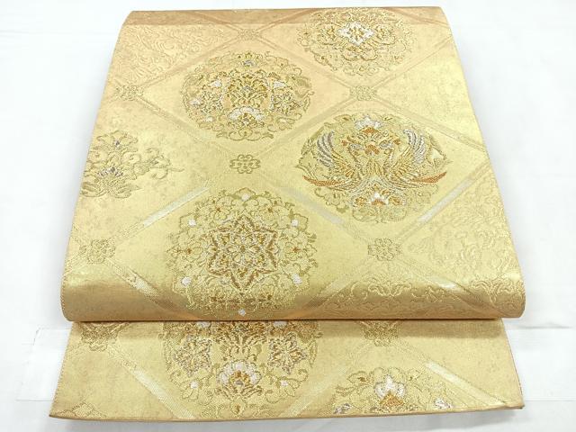 平和屋着物◎六通柄袋帯　花鳥丸文　金銀糸　引箔　正絹　逸品　CABC1754nb