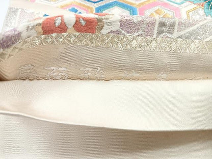 平和屋着物◎六通柄袋帯　唐織　扇面雅花鳥文　正絹　逸品　CABC1758nb