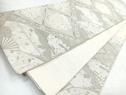 平和屋着物◎六通柄袋帯　唐織　天井花丸文　銀糸　正絹　逸品　CABC1765nb