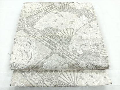 平和屋着物◎六通柄袋帯　唐織　天井花丸文　銀糸　正絹　逸品　CABC1765nb