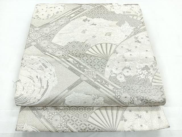 平和屋着物◎六通柄袋帯　唐織　天井花丸文　銀糸　正絹　逸品　CABC1765nb