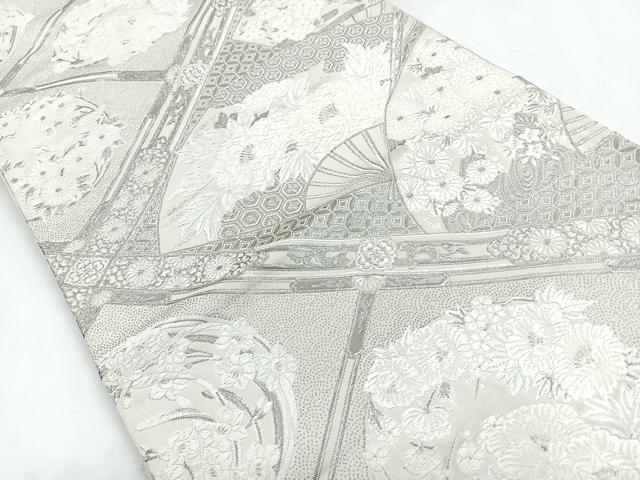 平和屋着物◎六通柄袋帯　唐織　天井花丸文　銀糸　正絹　逸品　CABC1765nb