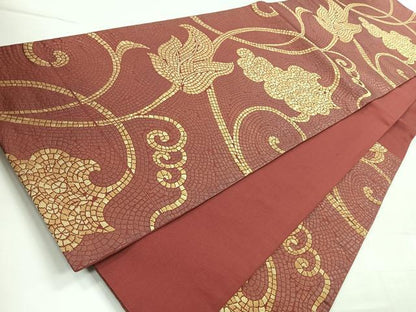平和屋着物◎六通柄袋帯　石畳花文　金糸　正絹　逸品　CABC1771nb