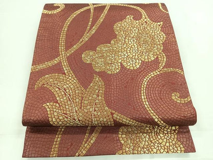 平和屋着物◎六通柄袋帯　石畳花文　金糸　正絹　逸品　CABC1771nb
