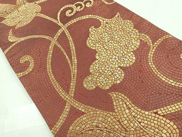 平和屋着物◎六通柄袋帯　石畳花文　金糸　正絹　逸品　CABC1771nb