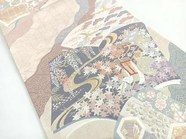 平和屋着物◎六通柄袋帯　唐織　吉祥萬代　花鳥冊子文　金銀糸　正絹　逸品　CABC1775nb