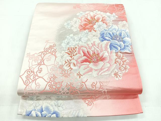 平和屋着物◎六通柄袋帯 唐織 草花文 金銀糸 正絹 逸品 CABC1786nb