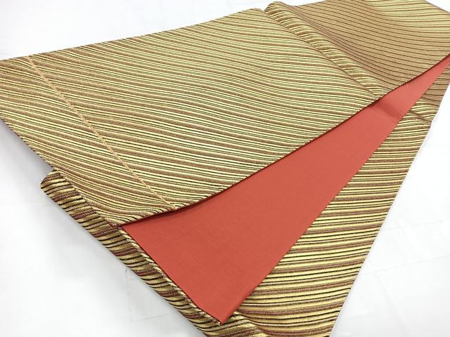平和屋着物◎全通柄袋帯 斜線文 金糸 正絹 逸品 CABC1799nb