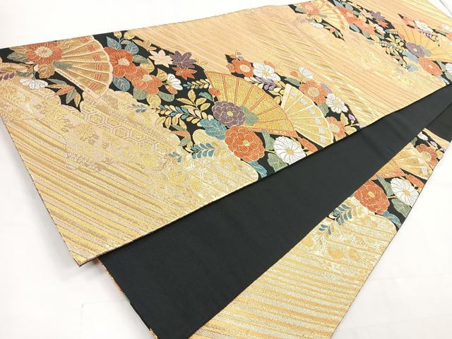 平和屋着物◎六通柄袋帯 唐織 扇面花文 金糸 正絹 逸品 CABC1803nb