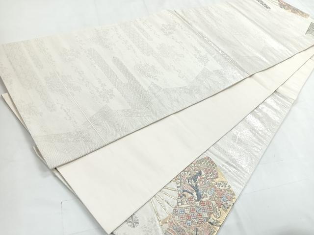 平和屋着物◎太鼓柄袋帯 扇面取り三十六歌仙図 プラチナ箔 正絹 逸品 CABC1808nb