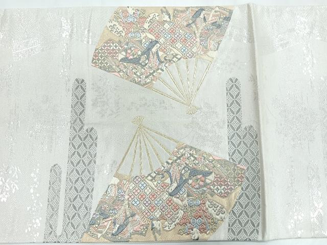 平和屋着物◎太鼓柄袋帯 扇面取り三十六歌仙図 プラチナ箔 正絹 逸品 CABC1808nb