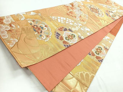 平和屋着物◎六通柄袋帯　花蝶文　金銀糸　正絹　逸品　CABC1811nb