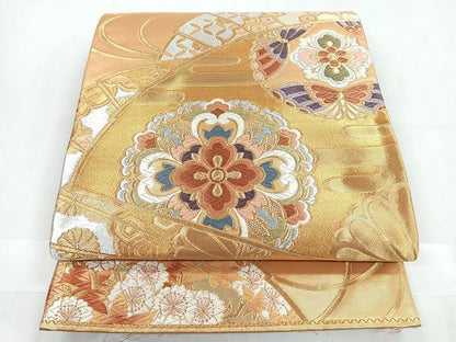 平和屋着物◎六通柄袋帯　花蝶文　金銀糸　正絹　逸品　CABC1811nb
