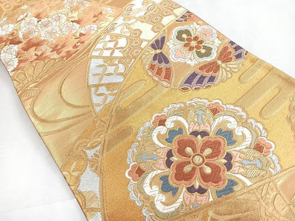 平和屋着物◎六通柄袋帯　花蝶文　金銀糸　正絹　逸品　CABC1811nb