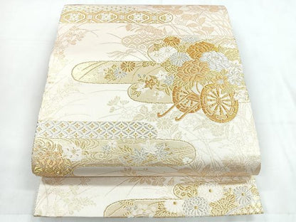 平和屋着物◎両面 全通柄袋帯 花車文 美保姿苑 金銀糸 正絹 逸品 CABC1812nb