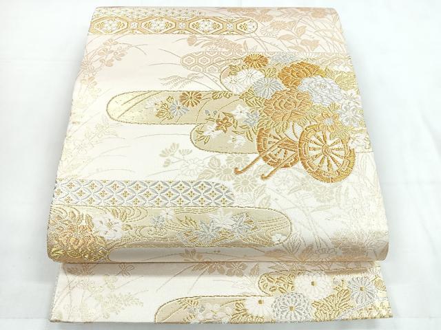 平和屋着物◎両面 全通柄袋帯 花車文 美保姿苑 金銀糸 正絹 逸品 CABC1812nb