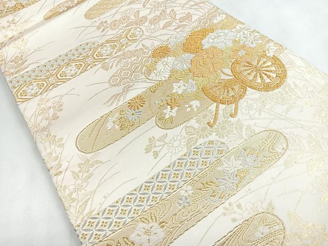 平和屋着物◎両面 全通柄袋帯 花車文 美保姿苑 金銀糸 正絹 逸品 CABC1812nb