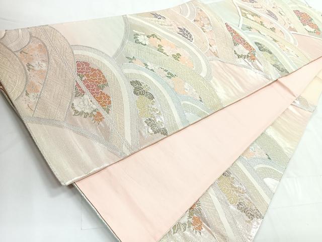 平和屋着物◎六通柄袋帯　錦プラチナ箔　立波花文　正絹　逸品　CABC1820nb