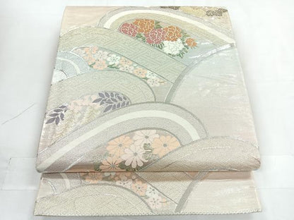 平和屋着物◎六通柄袋帯　錦プラチナ箔　立波花文　正絹　逸品　CABC1820nb