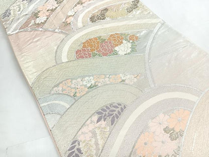 平和屋着物◎六通柄袋帯　錦プラチナ箔　立波花文　正絹　逸品　CABC1820nb