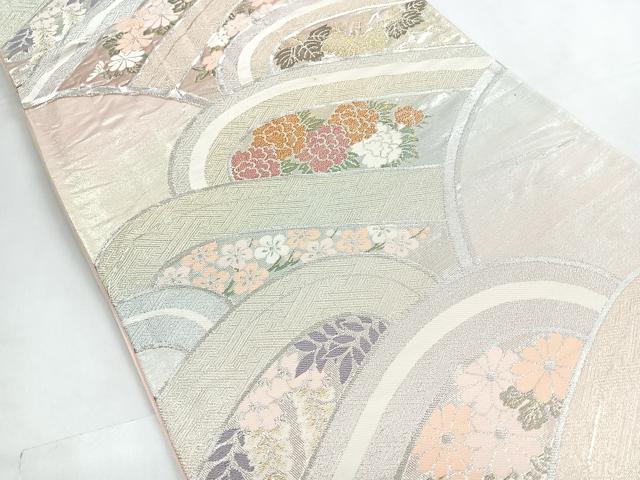 平和屋着物◎六通柄袋帯　錦プラチナ箔　立波花文　正絹　逸品　CABC1820nb