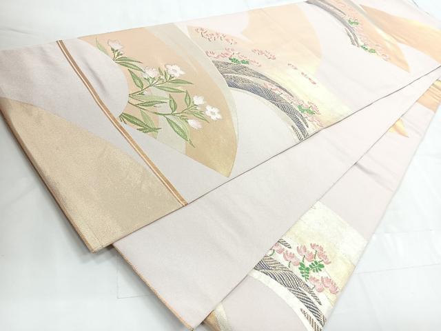 平和屋着物◎全通柄袋帯 唐織 地紙花文 金銀糸 正絹 逸品 CABC1821nb