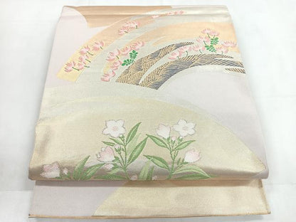 平和屋着物◎全通柄袋帯 唐織 地紙花文 金銀糸 正絹 逸品 CABC1821nb