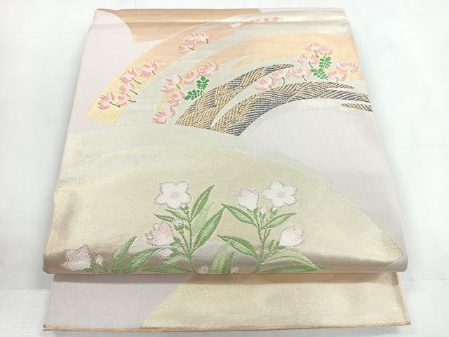 平和屋着物◎全通柄袋帯 唐織 地紙花文 金銀糸 正絹 逸品 CABC1821nb