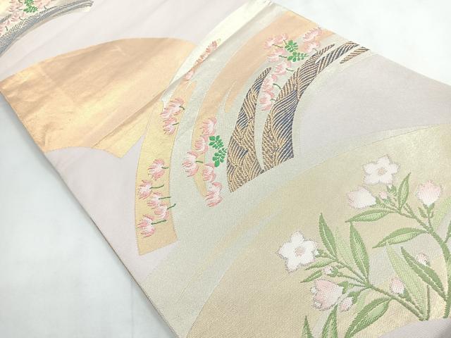 平和屋着物◎全通柄袋帯 唐織 地紙花文 金銀糸 正絹 逸品 CABC1821nb