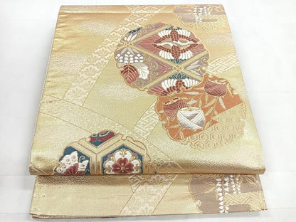 平和屋着物◎六通柄袋帯 唐織 雪輪花文金糸 正絹 逸品 CABC1824nb