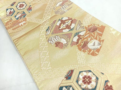 平和屋着物◎六通柄袋帯 唐織 雪輪花文金糸 正絹 逸品 CABC1824nb