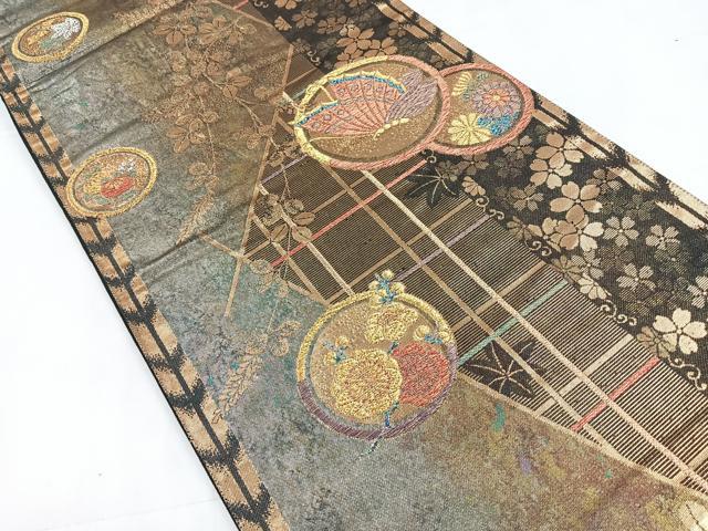平和屋着物◎六通柄袋帯 花蝶文 金糸 引箔 正絹 逸品 CABC1828nb