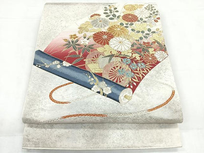 平和屋着物◎太鼓柄袋帯 唐織 絵巻花文 金銀糸 正絹 逸品 CABC1831nb