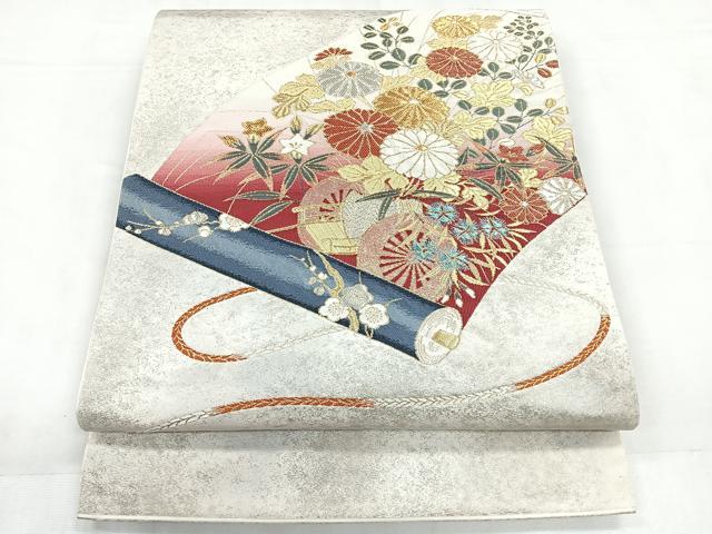 平和屋着物◎太鼓柄袋帯 唐織 絵巻花文 金銀糸 正絹 逸品 CABC1831nb