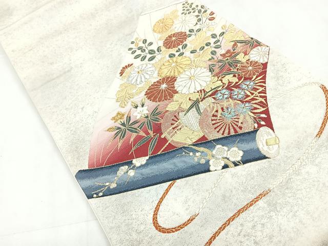 平和屋着物◎太鼓柄袋帯 唐織 絵巻花文 金銀糸 正絹 逸品 CABC1831nb