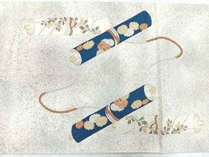 平和屋着物◎太鼓柄袋帯 唐織 絵巻花文 金銀糸 正絹 逸品 CABC1831nb