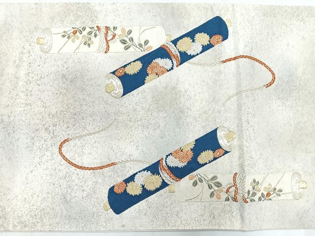 平和屋着物◎太鼓柄袋帯 唐織 絵巻花文 金銀糸 正絹 逸品 CABC1831nb