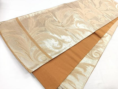 平和屋着物◎六通柄袋帯　枝葉文　金糸　正絹　逸品　CABC1834nb