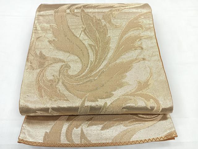 平和屋着物◎六通柄袋帯　枝葉文　金糸　正絹　逸品　CABC1834nb